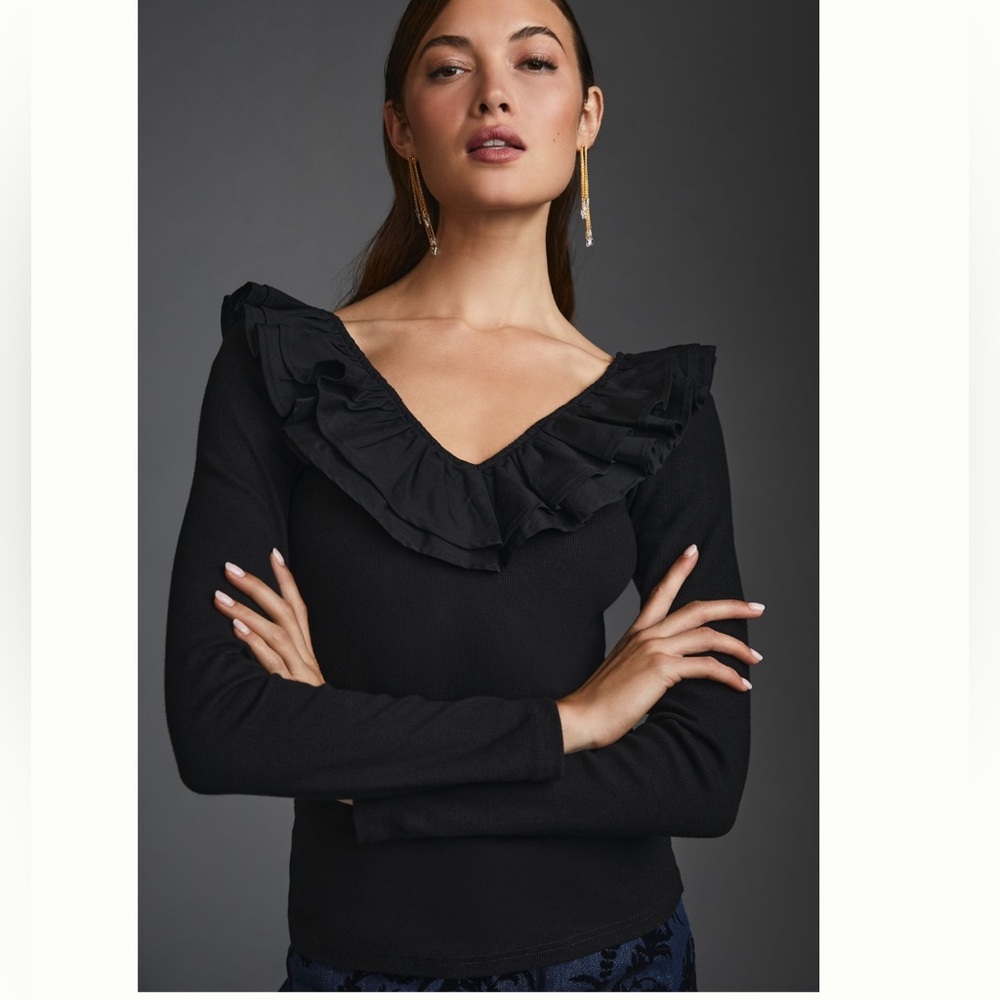 Anthropologie Dolan Ruffled V-neck Top
